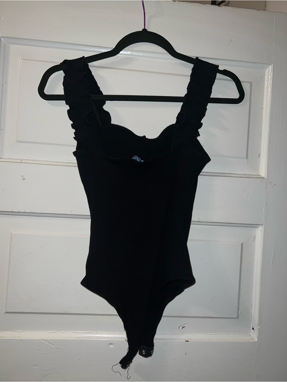 Blue Rain Black Ruffle Strap Bodysuit